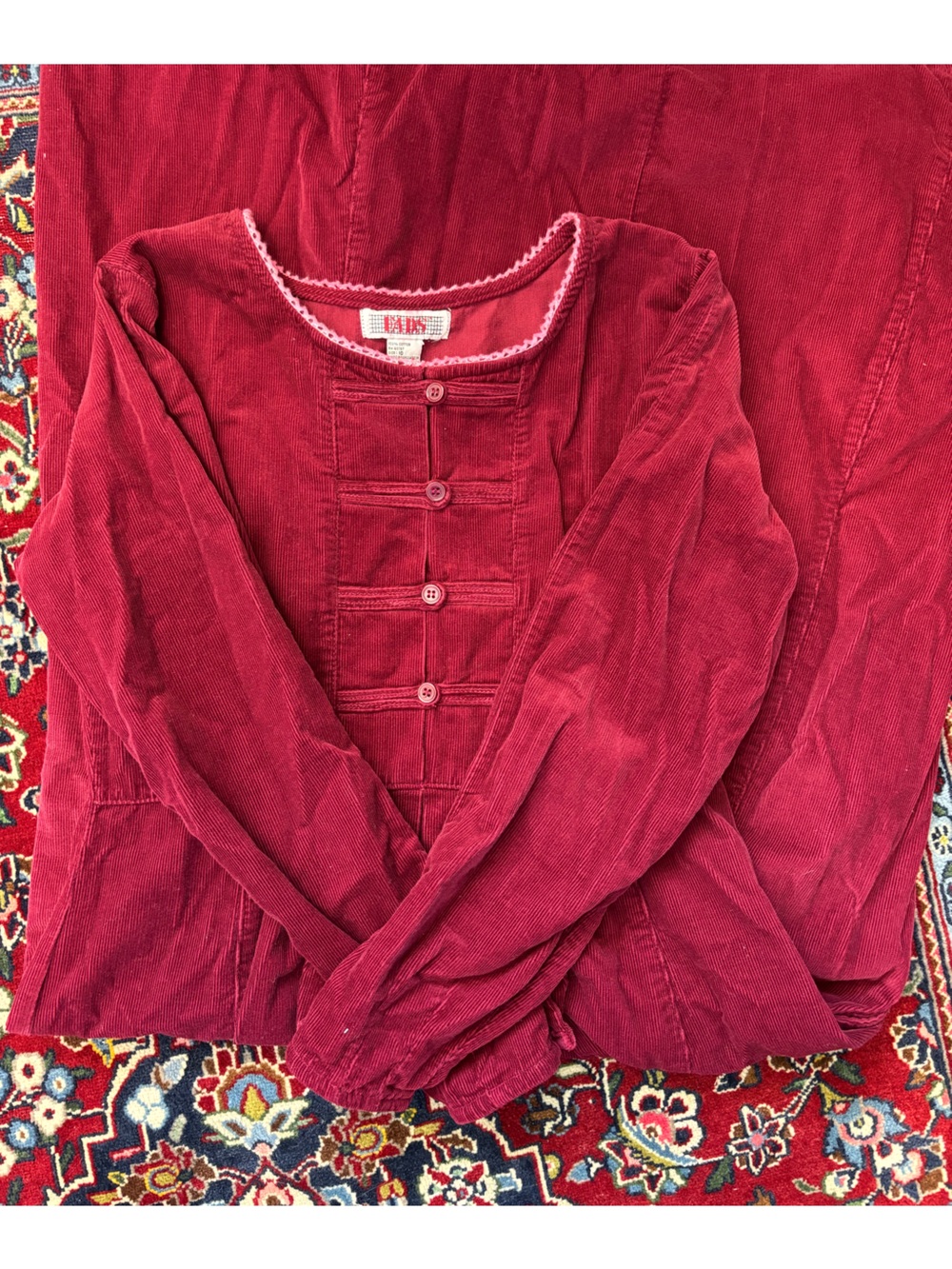 Red Corduroy Long sleeve Maxi Dress